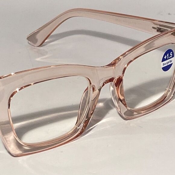 1290 Gretchen Reading Glasses 1.5 Square Clear Pink Frames Oversize NWT - Picture 7 of 9